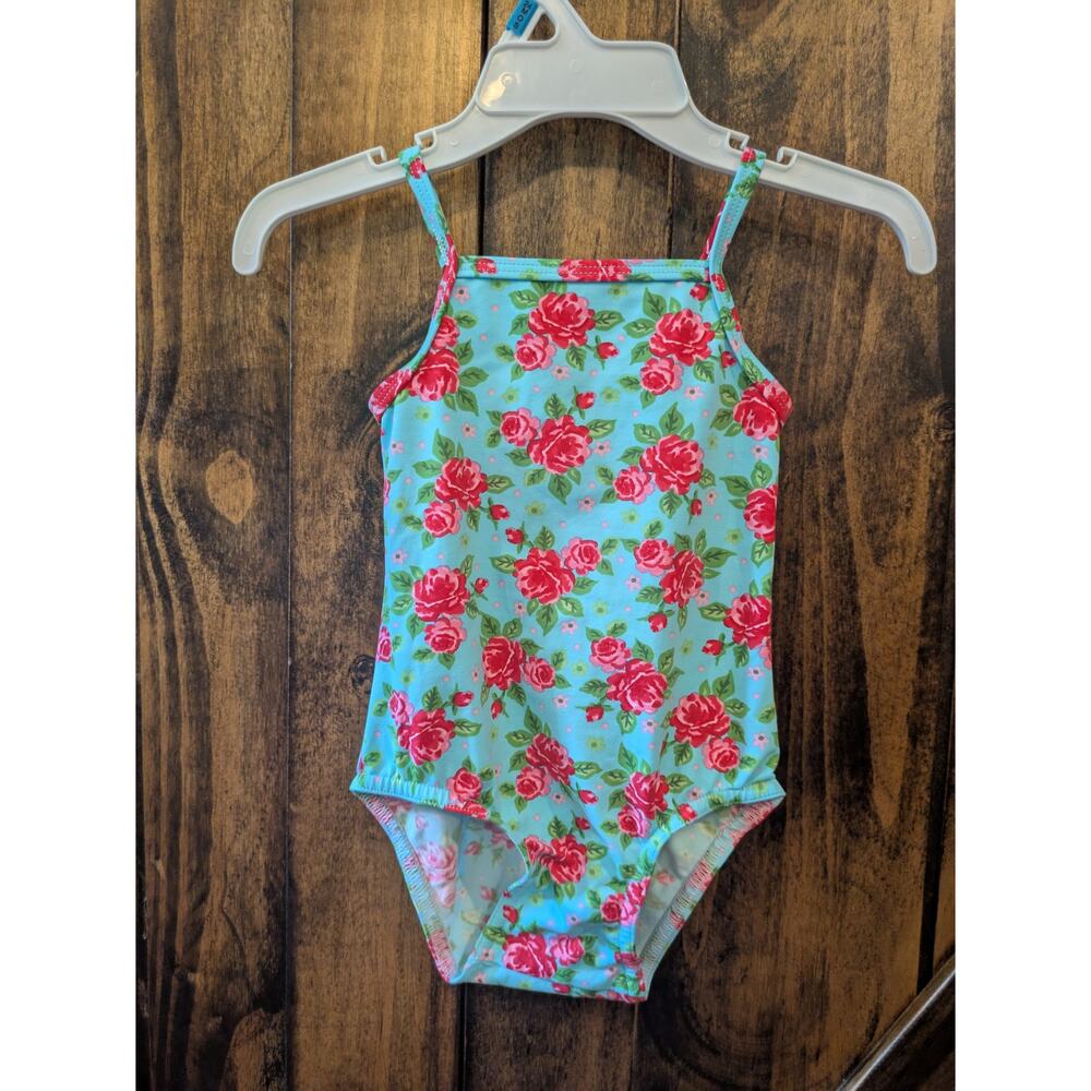 Calypso girls Sz 2/3 one piece blue pink floral swimsuit bathing suit EUC